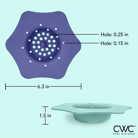 Colorful Silicone Kitchen Sink Strainer Set, No-Fuss Flexible Flower Shaped Drain Filters in Blue Teal, 6.3-inch size