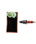 Racing 6 Pins AC CDI Box With Ignition Coil And 3 Electrode Spark Plug Kit for scooters, ATVs, Go Karts, and dirt bikes.