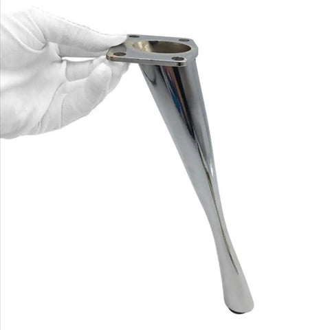 Rock Solid Zinc Alloy Furniture Legs Built Tough For Every Room Quick 23Cm Silver Table Risers showing a single leg held in a gloved hand.