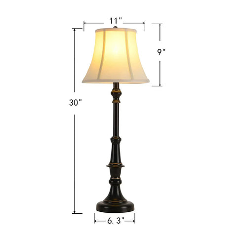 Two Pack Vintage Style Buffet Table Lamps For Living Room And Bedroom with white shade and retro brown finish, 30-inch height