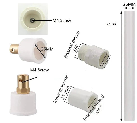 PVC caps and connectors of the 6 Piece Cup Turner Motor Kit For Craft Tumbler Cups With Synchronous Turntable Motors at 5-6 RPM