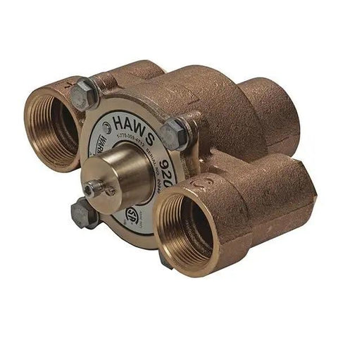 Heavy Duty Emergency Thermostatic Mixing Valve Delivering 31 Gpm Flow Rate With A Slick Wax Thermostat Design For Straight Up Dead On Temperature Control And Super Low Pressure Drop, brass unit with three connecting ports.