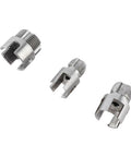Set of three heavy duty electric drill pipe threader adapters for internal and external threading on pipes.