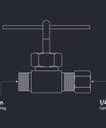Front view of brass lead-free 1/4 in compression x 1/8 in MIP straight needle valve with T-handle