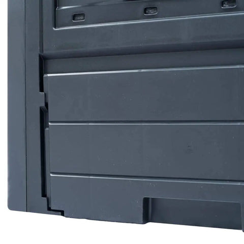 Close-up of Outdoor Compost Tumbler With Better Aeration, Sturdy Gray Garden Bin Made From Recycled Plastic, Easy Assembly