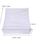 Three Piece Foldable Closet Organizer Bins With Adjustable Drawer Dividers For Socks Undies And Lingerie, white fabric, 31cm x 11cm.