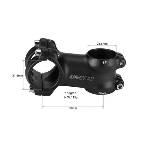 Lightweight 31.8mm Bike Stem 60mm With 7 Degree Angle, CNC Machined 6061 T6 Aluminum, showing dimensions and angle details.