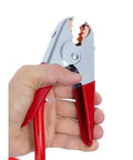 Close-up of Heavy Duty 1100A Battery Jumper Cable Clamps Set Of 4 With Copper Conductors and red insulated handles