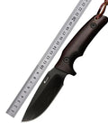 Fixed Blade Knife With Rosewood Handle And Leather Sheath For Outdoor Use VG10 Steel Blade 3.74 Inch with ruler for scale