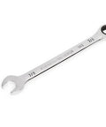 Heavy Duty 7/8 Inch 4 Degree Swing Arc 12 Point Ratcheting Combination Wrench showing open-end and box-end detail.
