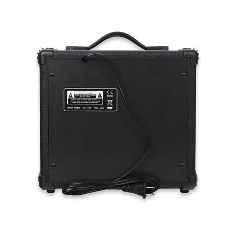 Back view of 20 Watt Electric Guitar Amplifier Portable Practice Jam Ready Black With Three Point Five Millimeter Aux In