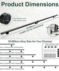 Product dimensions for Solid As A Rock Metal Stair Banister Handrail Adjustable Wall Mounted Safety Railing showing customizable lengths.