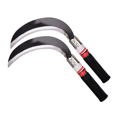 Two Pack Manganese Steel Reaping Hook Weeding Sickle With Ergonomic Short Handle for Easy Garden Cleanup And Grass Harvesting