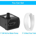 Ultra Quiet Submersible Water Pump 50 GPH 3W Mini Fountain Pump with 3.3 ft tubing displayed