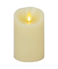 Realistic Moving Flame LED Candle Pillar With Scalloped Edge And Smooth Finish For A Cozy Glow Vanilla Honey Scented Ivory Timer Function Battery Operated 3 Inch By 4.5 Inch