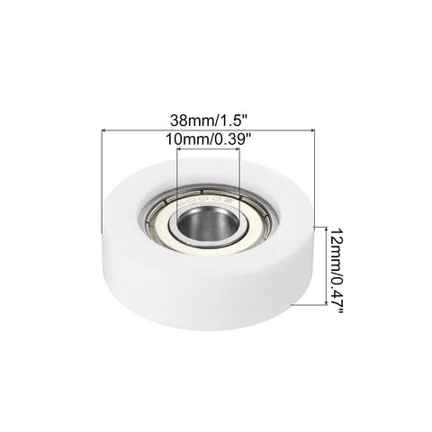 Dead Smooth White Nylon Pulley Wheels With Bulletproof 608ZZ Bearings, 38mm x 10mm x 12mm dimensions for drawer glides.