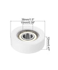 Four Pack 10X38Mm Nylon Pulley Wheels With 608 ZZ Bearings, smooth slider wheel showing dimensions for precision fitting.