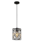 Modern Mini Crystal Pendant Light With Metal Cage 1 Light Rectangular Pendant Fixture In Brushed Nickel Finish