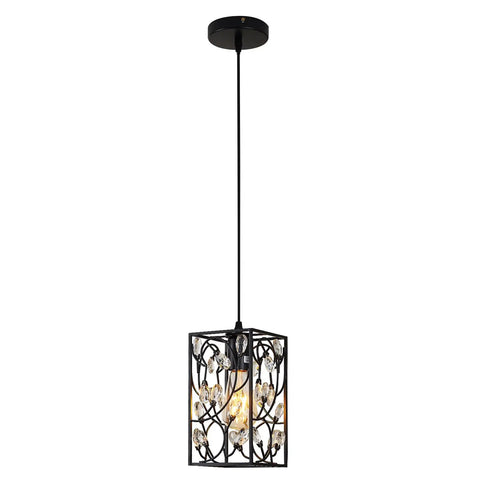 Modern Mini Crystal Pendant Light With Metal Cage 1 Light Rectangular Pendant Fixture In Brushed Nickel Finish