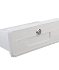 Front view of Xiuganpo white marine boat glove box with concealed lock on front panel.
