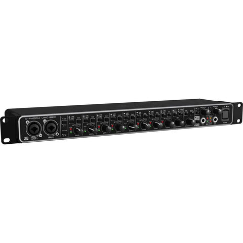 Front panel of 18 In 20 Out USB Audio MIDI Interface with Midas Preamps and ADAT IO for recording microphones and instruments