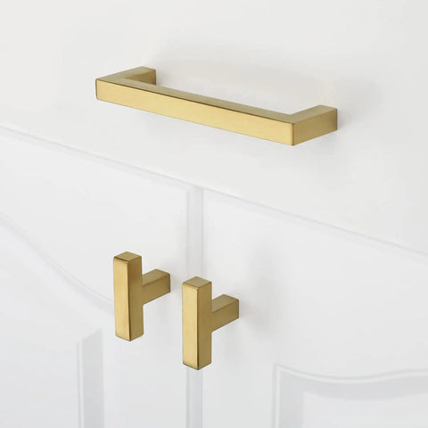 Gold Brushed Brass Cabinet Pulls 6 3/4 Inch Slick Square Kitchen Cabinet Handles Pack Of 10 Stainless Steel