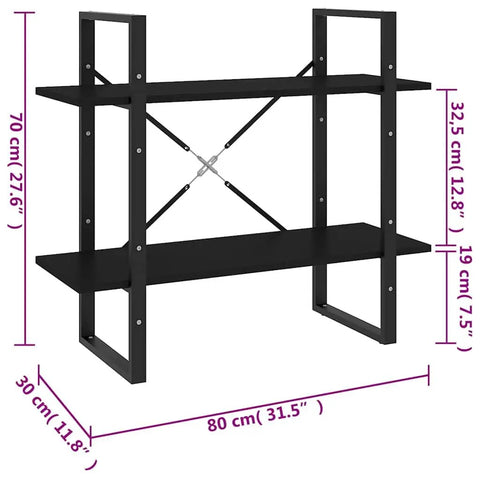 Two Tier Black Book Cabinet With Engineered Wood Shelves No Fuss Storage For Books And Decor Durable Home Office Organizer 31.5 X 11.8 X 27.6 Inches