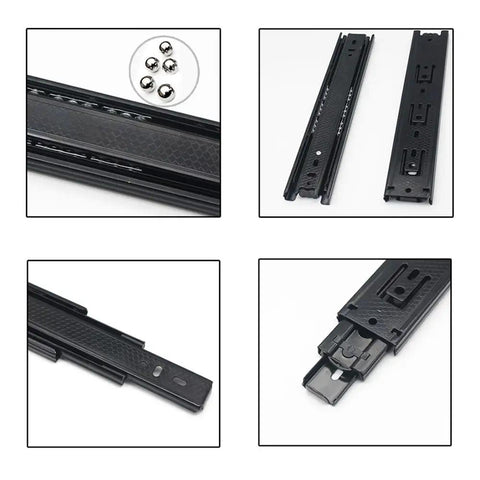 One Pair Ball Bearing Drawer Slides With Full Extension Three Fold Soft Close Rails for Dresser Cabinet Kitchen, black steel