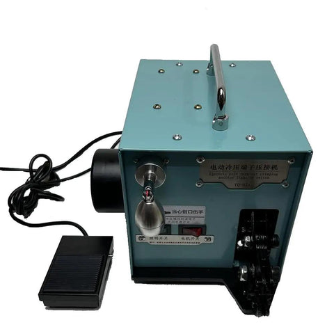 Heavy Duty Electric Crimping Tool 60 Watt Cold Presser with interchangeable dies and foot pedal for electrical projects.