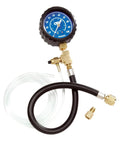 OTC 5630 fuel pressure test kit with blue dial gauge, black hose, brass fittings and clear tubing