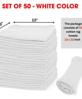 Pack Of 50 Reusable Cotton Rags For Home Garage And Car Detailing Durable Soft 13 By 13 Inch White Towels That Wash Easy
