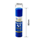 12 Count 6g Glue Sticks, Purple Goes On Then Dries Clear, shown in blue tube with cap off, 20mm x 80mm size