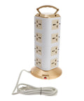 Top Shelf Vertical Power Strip With Usb Charging Ports Smart Surge Protector Outlet Tower with six outlets and golden base.