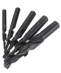 Angled view of five black HSS step drill bits for metal drilling, 5-piece set