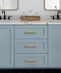 Blue bathroom cabinets with Champagne Bronze Cabinet Knobs 4 Pack, 1 Inch Single Hole Dresser Drawer Pulls For Bathrooms.