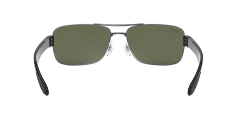 Mens Square Sunglasses With Gunmetal Frame And Polarized Green Lenses Rx Ready 64 mm Case Included Double Bridge Design