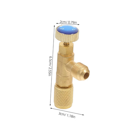 Two Piece R410 To R22 Adapter Valve Core Removal Kit For Refrigeration Service And Electric Vehicle Charging Gear Offering No Sweat Straight Flow Access With Reliable Heavy Duty Construction, brass valve, 2cm wide, 6.5cm high.