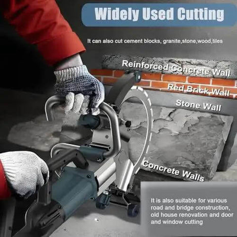 8800W Electric Concrete Ring Saw with Brushless Motor and Water Fed Cooling System for Zero Dust Wall Grooving and Core Drilling Includes Intelligent Auto Sprayer and 4M Extended Hose for Powerful 35 Cm Depth Cuts and Immaculate Job Sites cutting through reinforced concrete wall