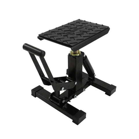Heavy Duty Dirt Bike Stand Adjustable Jack Stand 1200 Lbs Capacity Engine Stand With Vertical Rise, black aluminum alloy frame.