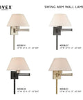 Four 25-Inch One Light Swing Arm Wall Lamps with Oatmeal Fabric Shades in various finishes, perfect for bedside or reading nook.