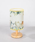 Minimalist Safari Animals Watercolor Bedside Table Lamp With Baby Elephant Lion Zebra Giraffe Wood Base And Flaxen Fabric Shade