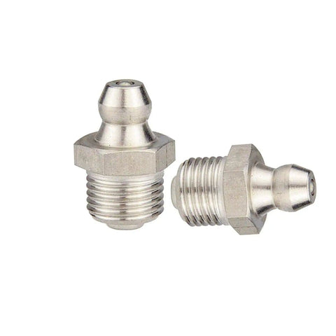 Hydraulic Zerk Grease Nipple Kit Ten Piece Gearhead Grade M12 Straight Thread Fittings showing two steel nipples