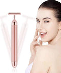 24K Gold Pulse Facial Massager With Micro Vibration For Sensitive Skin, T Shape Electric Face Tool That Tightens Lifts Firms And Rejuvenates Neck Eyes And Forehead For A Youthful Radiant Glow, rose gold