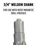 Carbide-tipped annular cutter with 3/4-inch Weldon shank, silver finish for magnetic drill presses