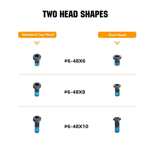 Hardened Steel Thirty Piece T15 Torx Screw Set For Rack Systems And Pedal Plates with standard and oval head shapes.