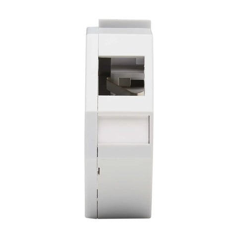 Side view of DIN Rail Snap-In Keystone Jack Mounting Enclosure Module With Plastic Left Cover And Grounding Spring For 35mm DIN Rail, Easy Install.