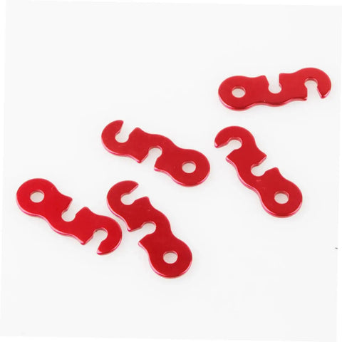 Front view of red Six Piece Aluminum Cord Buckles For Tent Ropes Quick Knot Adjusters Antislip Tighteners Outdoor Gear For Camping Hiking