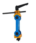 Badass Adjustable CNC Work Stop Positioner Designed For Multi Function Mill And Lathe Operations Super Quick Angle Tweaking tool in blue and gold.