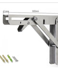 Beefy Stainless Steel Foldable Triangular Bracket Set 2 Pack Wall Mount Table Shelf DIY Kit, side view with mounting hardware