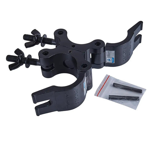 Beefy 2 Inch Aluminum Swivel Truss Clamp With Dual Mount Fits 1.5 To 2 Inch Tubes, 1102 Lb Safe Working Load, TÜV Certified, The Workhorse For Stage Lighting Rigging And Event Setups, black aluminum swivel truss clamp with bolts and bag